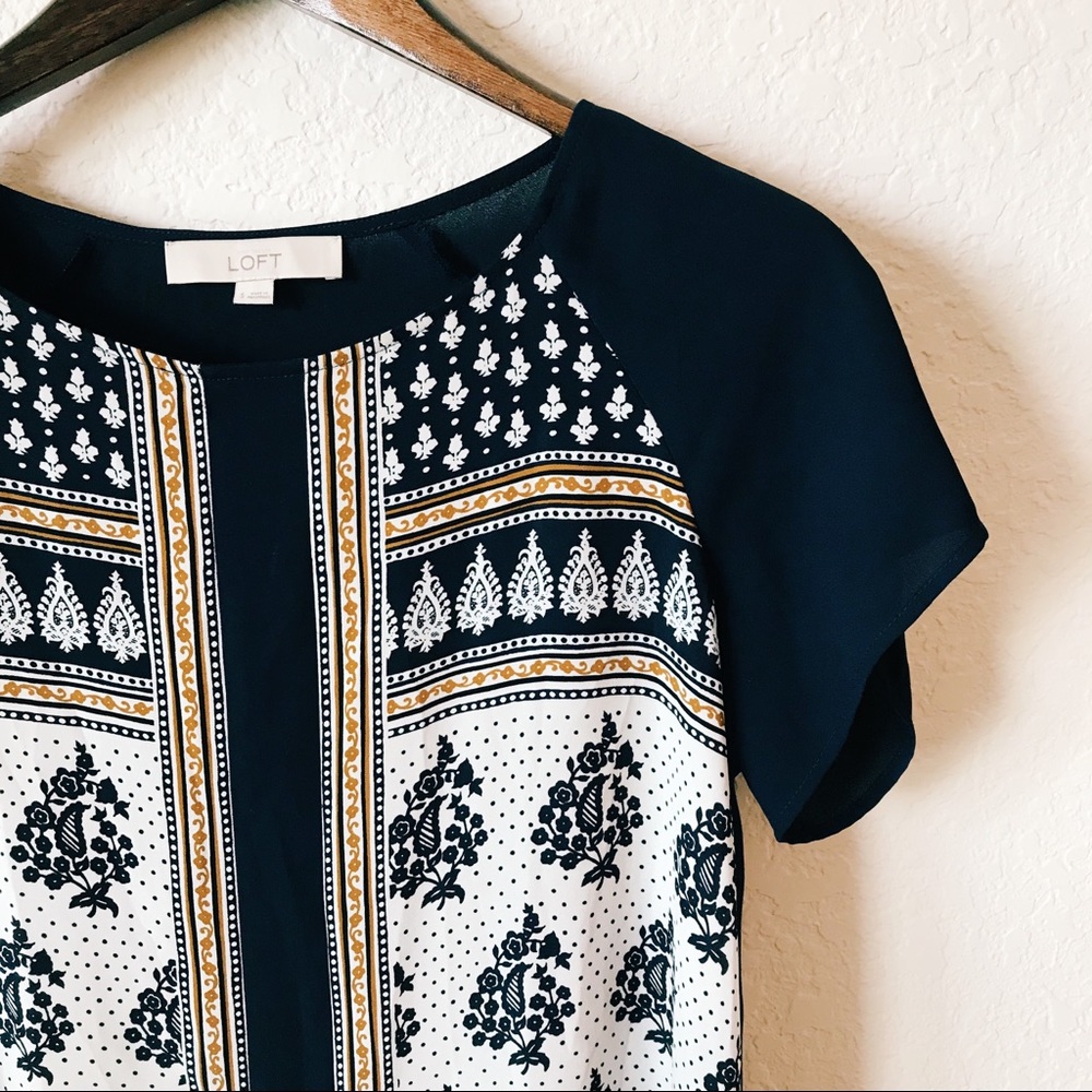 Loft Raglan Sleeve Navy White & Gold Top